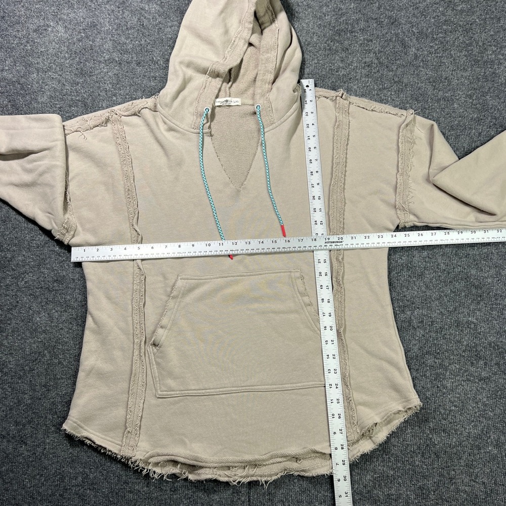 Natural Life Raw Edge Cotton French Terry Pullover Hoodie Women's L/XL Beige - Picture 4 of 7